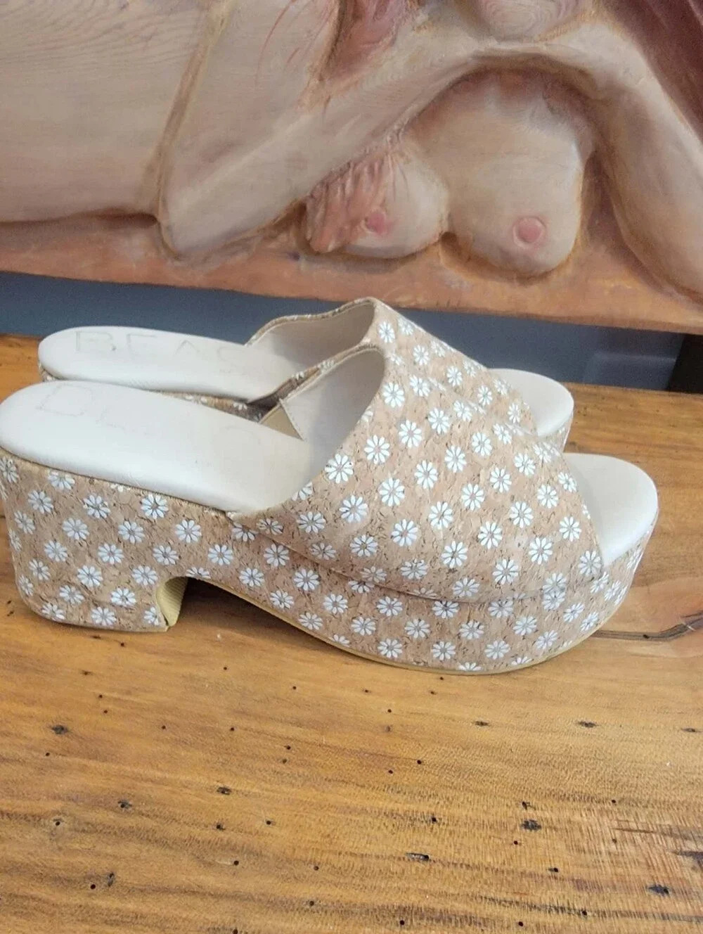 Beach by Matisse Terry Platform Heeled Sandal Sz 11 Cork Texture & Daisy Floral